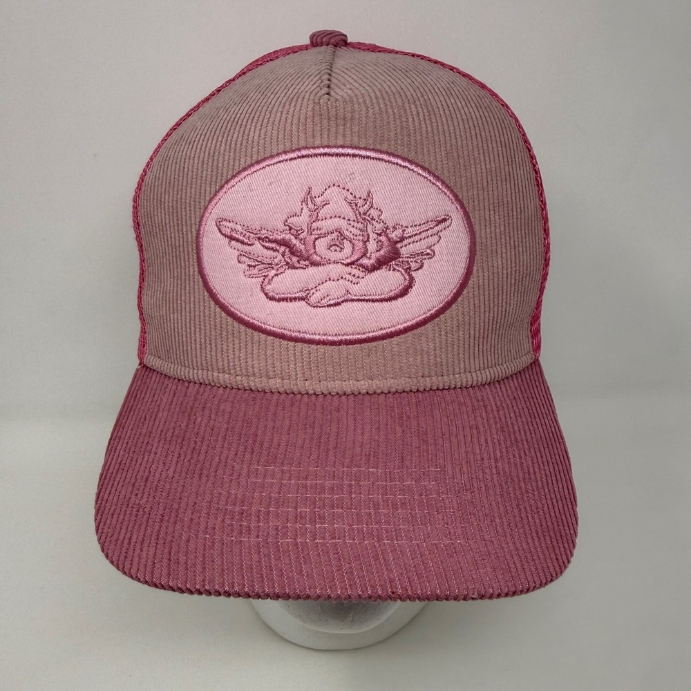 Boys Lie Pink Corduroy Mesh Trucker Hat Cherub Angel Patch Snapback Cap OS